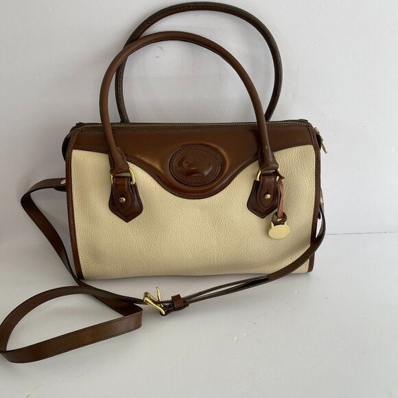 Dooney & Bourke Ivory Brown Pebbled Leather Barrel Satchel Bag - Picture 1 of 9